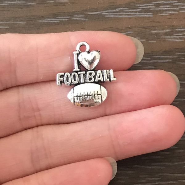 

diy charm sport i love football charms antique silver tone sports pendant for bracelet necklace earrings bookmark zipper pulls jewelry gift, Bronze;silver