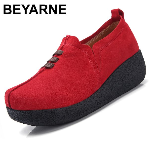 

beyarneplus размер 35-43 женщины плоский платформа монет мокасины замша скольжению на ladies springshoes flats женщин creeperssneakere084, Black