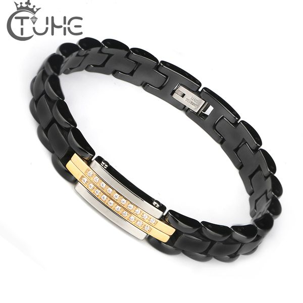 

new arrival women bracelets 20cm black white ceramic bracelet white crystal stainless steel bracelet & bangles jewelry for women, Golden;silver