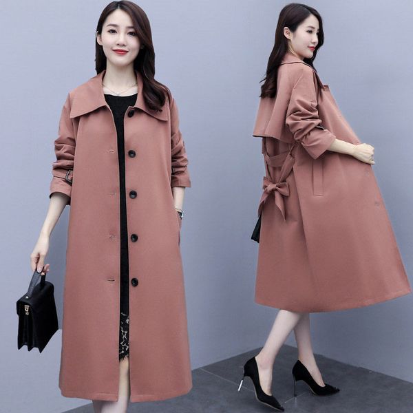 

women's trench coats windbreaker mid-length 2021 spring and autumn loose single-breasted lapel korean fashion coat female k1120, Tan;black