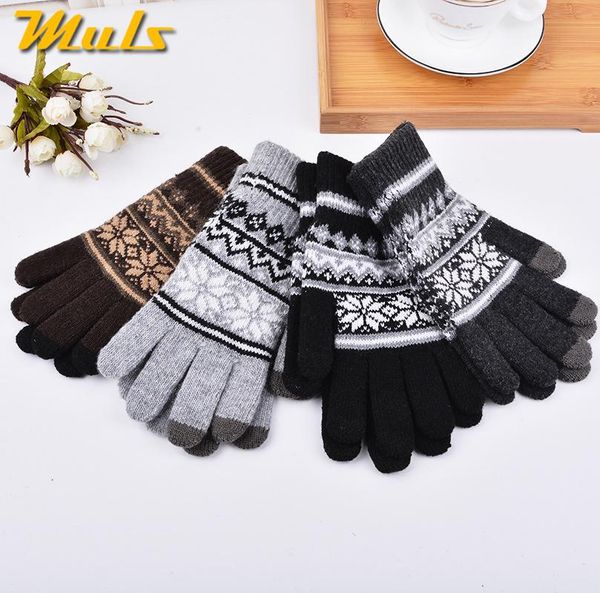 

4colors mens winter gloves full finger hand warmer touch screen male knitted wool bicycle thicken mittens luvas de inverno, Blue;gray