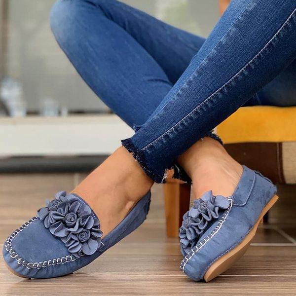 

2020 women casual flat shoes spring autumn flat loafer women shoes slips soft round toe flowers flats girl plus size 35-43, Black