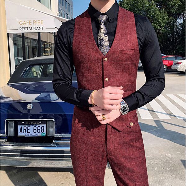 

wine red vestnew wedding dress high-quality goods men's fashion design suit vest /grey high-end men's business casual suit vests, Black;white