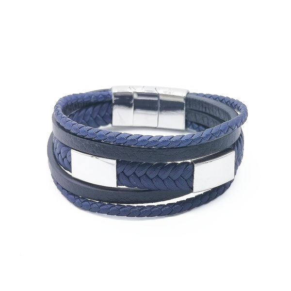 

leather bracelet braid fashion design european amercian magnet buckle black braid leather 4mm black squre leather, Golden;silver