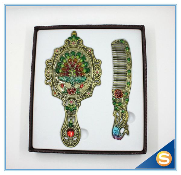 

peacock design wedding favor gift set metal hand mirror with comb set ing
