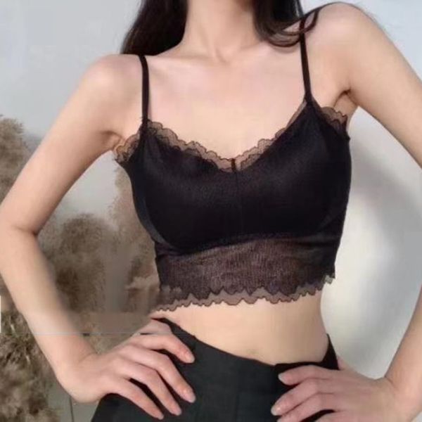 

women lace camisole women lingerie bralette eyelashes lace beauty back padded hollow out bottoming camisole, Black;white