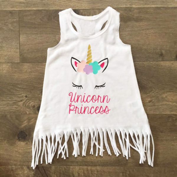 

unicorn toddler kids baby girl dress sleeveless letter tassel party princess sundress1-6y, Red;yellow