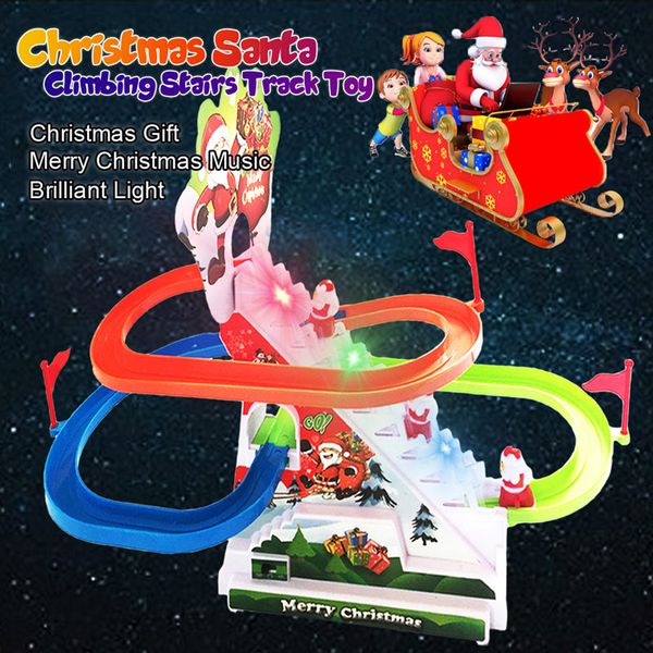 

christmas santa climbing stairs track toy with light and music santa chase game christmas gift for kids