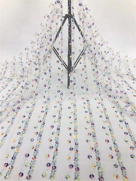 

nice flower lace fabric with sequins beads french net bridal lace fabric for wedding dress, Pink;blue