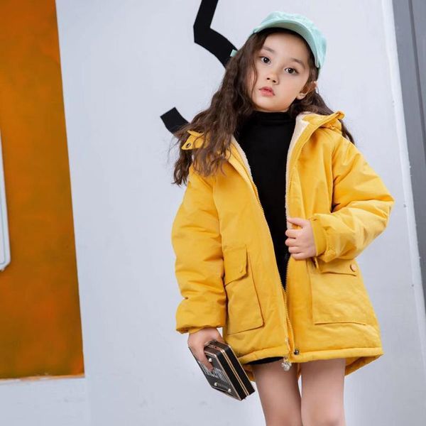 

girls winter coat with soft fleece lining cotton hoodies skin friendly dual pockets cartoon pattern children coat, Blue;gray