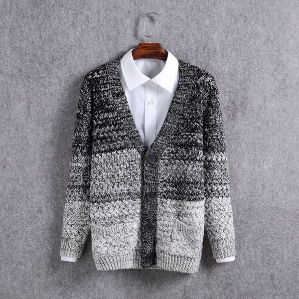 

2019 autumn winter computer knitted deep v-neck cardigan men single breasted patchwork wool korean fashion knitted cardigan, White;black