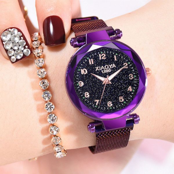 

women watch starry sky magnetic mesh band stainless steel quartz wristwatch casual watches relogios feminino montre femme, Slivery;brown