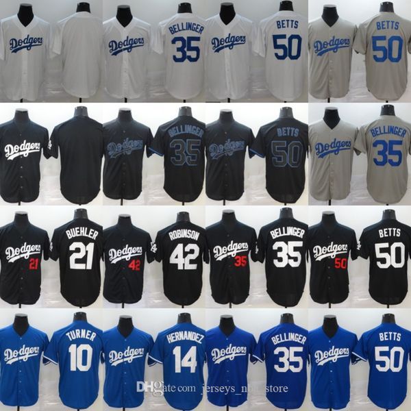 

mens los angeles 10 justin turner 14 enrique hernandez 21 walker buehler 35 cody bellinger 42 jackie robinson mookie betts baseball jersey 0, Blue;black