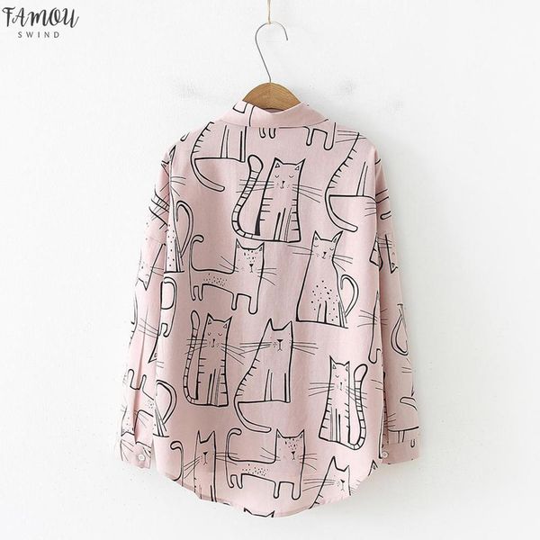 

blusas femininas fashion long sleeve cat cloth korean shirt casual loose blouses woman 2020 women ,summer autumn cd, White