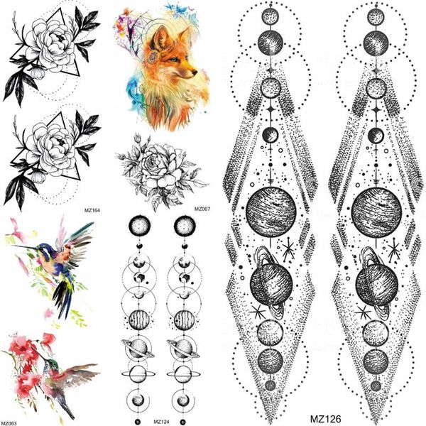 

geometric galaxy universe planets temporary tattoos for women kids body art arm tattoo sticker flower birds fake tatoos sheet