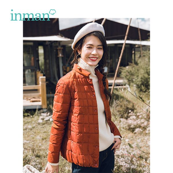 

inman winter new arrival female high collar plaid loose casual short section women down coat, Black