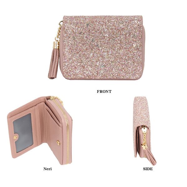 

women wallet genuine leather short sequined shining tassel woman s holder purse change coin purse bag, Red;black