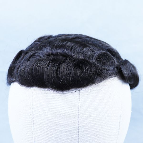 

мужчины toupee природных парики отбеленной узел toupee real волосы мужской парики волосы unit mens волос тупей шнурок и pu, Black