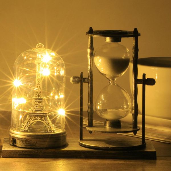 

glowing hourglass european retro iron tower pen holder night lamp minutes sand timer home decoration gift for kids