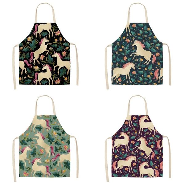 

female sleeveless cartoon unicorn apron cotton and hemp pinafore floral prints cooking aprons for home kitchen popular creative 7 5my j1