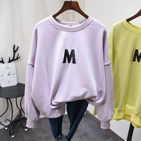 

new sweatshirt women 2020 spring solid letter cotton hoodie female long sleeve round neck cool hole basic coat outerwear, Black