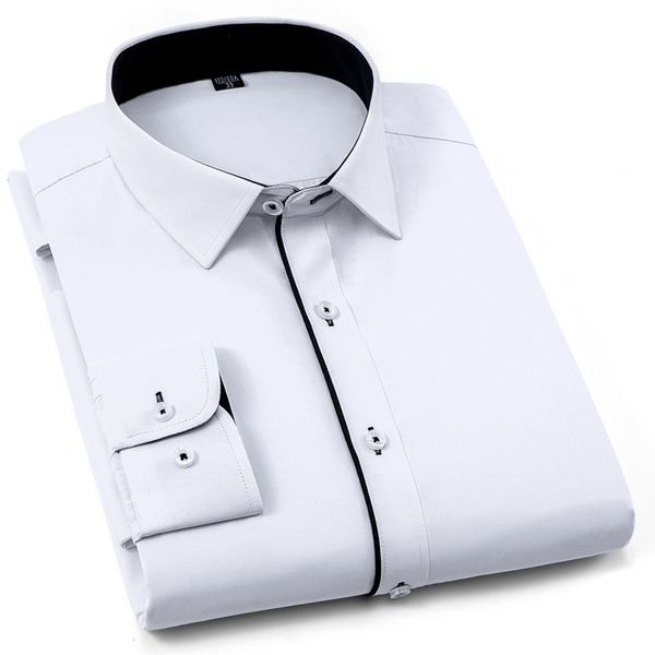 

men's long sleeve contrast placket simple basic dress shirts smart casual work office wear business slim-fit solid twill shirt, White;black