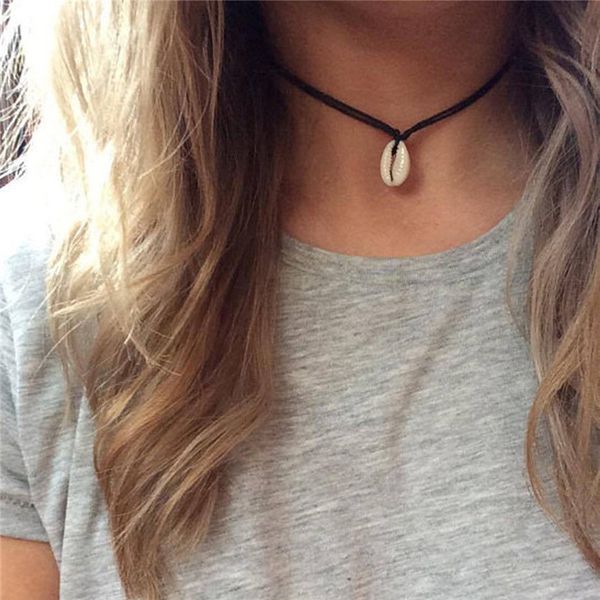 

black braided rope shell pendant chokers necklace unique white color beach conch necklace for women friend gift, Golden;silver