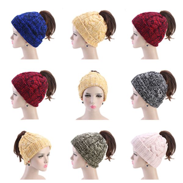 

women ponytail beanies winter women twist knitted hat warm wool horsetai skull beanie crochet ski cap outdoor party hats t2c5112