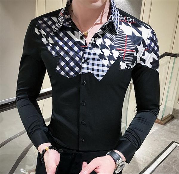 

плед печати mens casual рубашки с длинным рукавом мода щитовые печати mens конструктора рубашки повседневная мужчины одежда, White;black