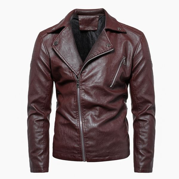 

2019 new men's leather garment fashion turn-lapel large size leather jacket with inclined zipper for men's windbreak and, Black;brown