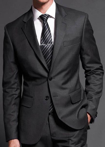 Новый сшитое Side щелевая Charcoal Gray Groom Tuxedos Нотч Best Man Groomsmen Мужские свадебные костюмы (куртка + штаны + Tie) 4137