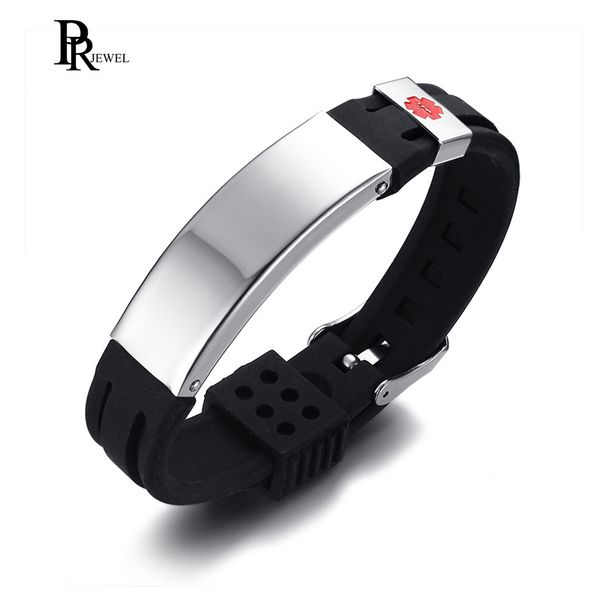 

medical alert id silicone stainless steel adjustable bracelet, Golden;silver