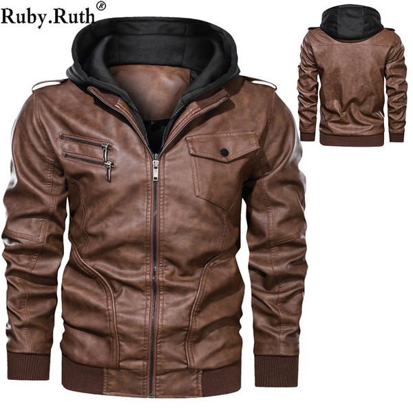 

motorcycle leather jacket men autumn winter streetwear pu leather coat jackets drop shipping, Black