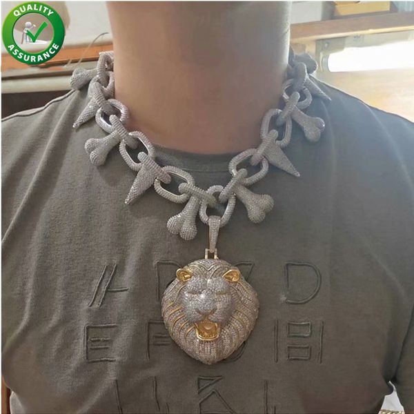 

luxury designer necklace iced out pendant mens iced out hip hop chain pendants 18k gold plated jewelry diamond lion head rapper fashion boy, Silver
