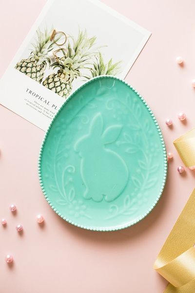

cute rabbit ceramic jewelry storage dish pink green bunny snack cake plates ring earrings tray decoration crafts gifts zj0538