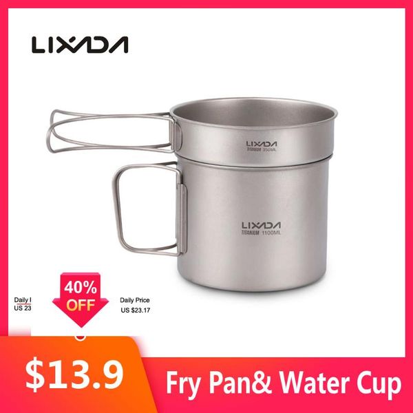 

lixada water cup mug titanium cup titanium cookset outdoor camping cookware set pot fry pan folding handles outdoor tableware