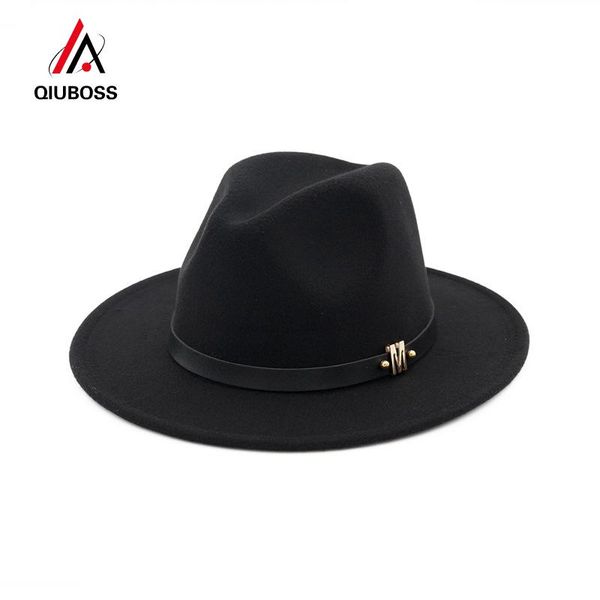 

qiuboss men women wool panama felt hat wide brim jazz fedora hats black  letter leather band decorated formal hat trilby qb03 qgavo, White