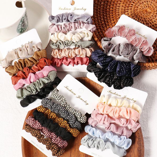 

1 set scrunchies hair ring candy color hair ties rope autumn winter women ponytail hair accessories 4-6pcs girls hairbands gifts, Slivery;white