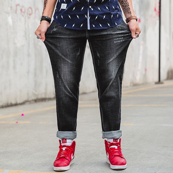 

retro men's cuffs jeans washed skinny biker classic casual denim male black stretch trousers plus size s-xxxxxxl, Blue
