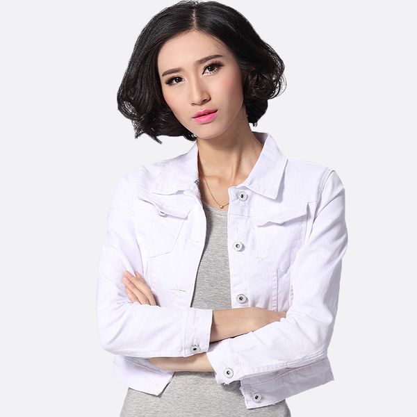 

denim jacket women short jeans overcoat ladies jackets turn down collar slim white black jeans for women high quality, Black;brown