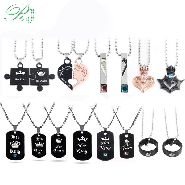 

rj lover her king his queen crown letter necklaces couple pendants for women men valentine's day gift jewelry dropshipping, Silver