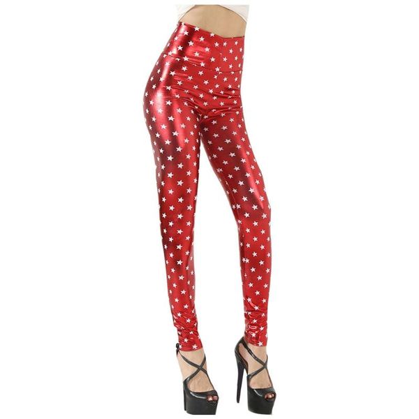 

women fashion spring pants faux leather high waist leggings shiny skinny pentagram pants #37%, Black;white