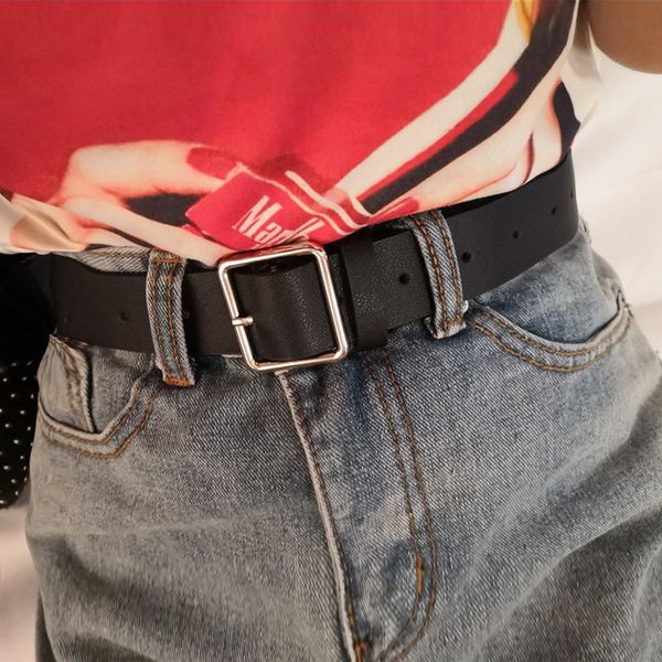 

fashionable square buckle women's wide simple versatile pin buckle trousers and pin jeans belt with jeans decorative black belt, Black;brown