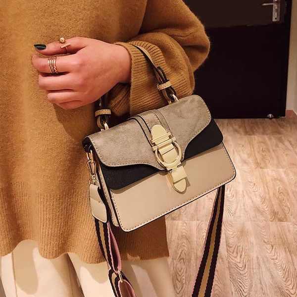 

2019 new brand women leather handbags designer contrast color fashion shoulder bags female crossbody purses bolsas