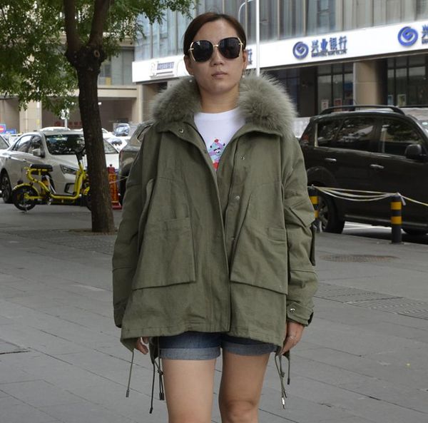 

park with fur ,winter women fur coat loose style big size,have two colors . coat, Black