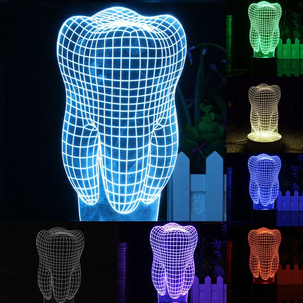 

led night light tooth light 7 color change xmas gift home decoration touch control desk table lamp 3d night light d25