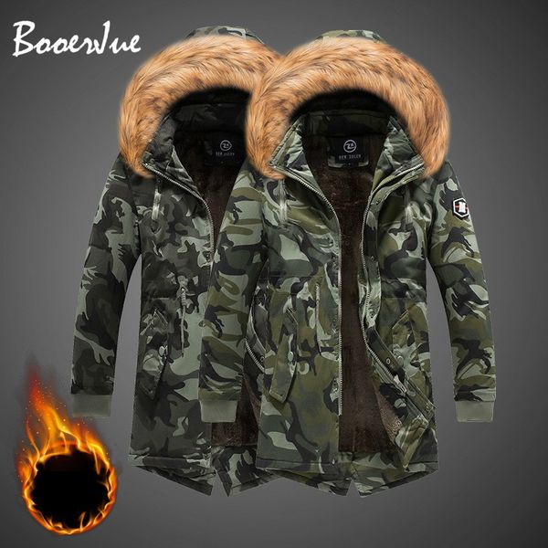 

winter long parka camo 2020 мужская куртка с капюшоном толстые камуфляж coat хлопок padded теплый меховой воротник hat ветрозащитный ropa de, Black