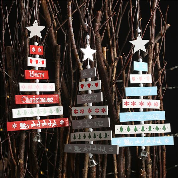

christmas wooden tree pendant xmas new year creative five-pointed star bell pendant strip tree ornaments christmas decorations