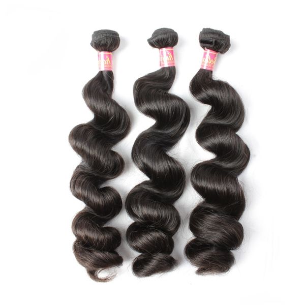 

mixed length 8''~30'' european 3 bundles virgin human hair weave wavy loose wave natural black color extension