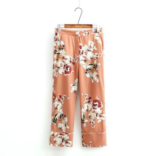 

women's pants women's 2019 summer new fashion printing straight trousers temperament wild slim casual pants, Black;white